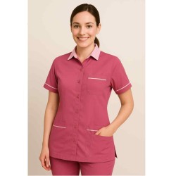 Hangerage Female Staff Dress |Polycotton, Stylish, Comfortable | Half Sleeves | Style with Contrast Collar | Ideal For Health care Professionals | Color (Peach) Sizes XS - XXL