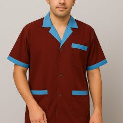 Hangerage Maroon Staff Apron | Unisex_3-Pocket Apron | Half Sleeves | V Neck | style with sky blue collar | Comfortable | Durable | Uniform for Medical Professionals (Staff & Nursing)