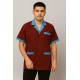 Hangerage Maroon Staff Apron | Unisex_3-Pocket Apron | Half Sleeves | V Neck | style with sky blue collar | Comfortable | Durable | Uniform for Medical Professionals (Staff & Nursing)