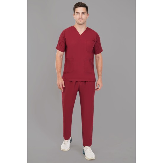 DOCTOR SCRUB SUIT -  MAROON  COLOR | V  NECK | UNISEX PATTERN 