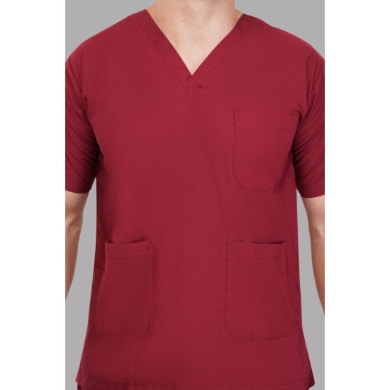 DOCTOR SCRUB SUIT -  MAROON  COLOR | V  NECK | UNISEX PATTERN 