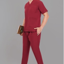 DOCTOR SCRUB SUIT -  MAROON  COLOR | V  NECK | UNISEX PATTERN 