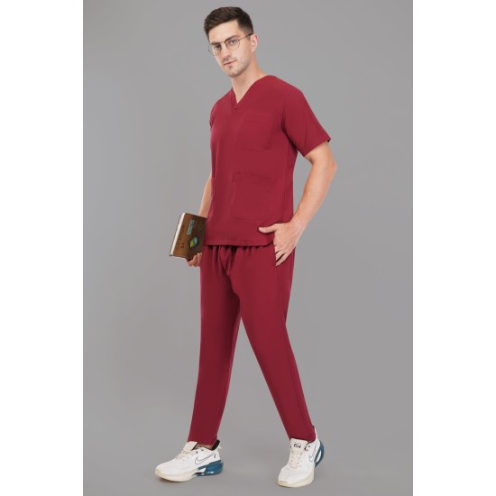 DOCTOR SCRUB SUIT -  MAROON  COLOR | V  NECK | UNISEX PATTERN 