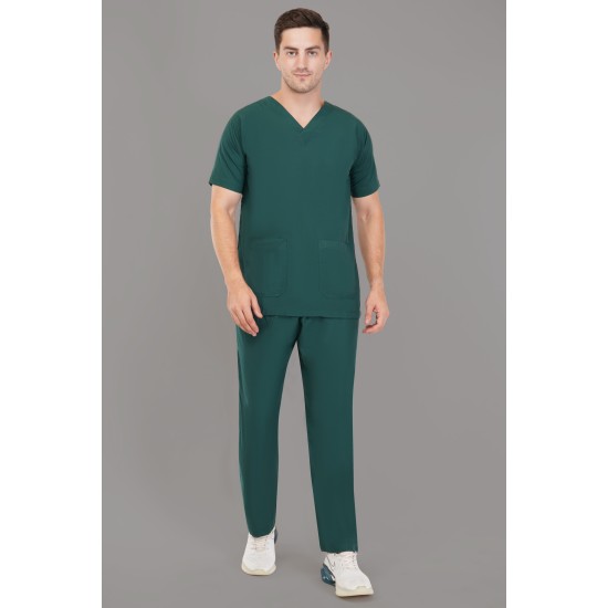 DOCTOR SCRUB SUIT -  BOTTLE GREEN COLOR | V  NECK | UNISEX PATTERN 