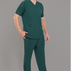 DOCTOR SCRUB SUIT -  BOTTLE GREEN COLOR | V  NECK | UNISEX PATTERN 