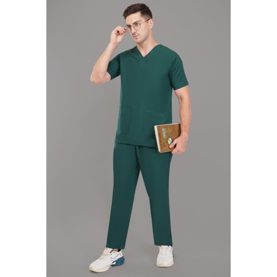 DOCTOR SCRUB SUIT -  BOTTLE GREEN COLOR | V  NECK | UNISEX PATTERN 