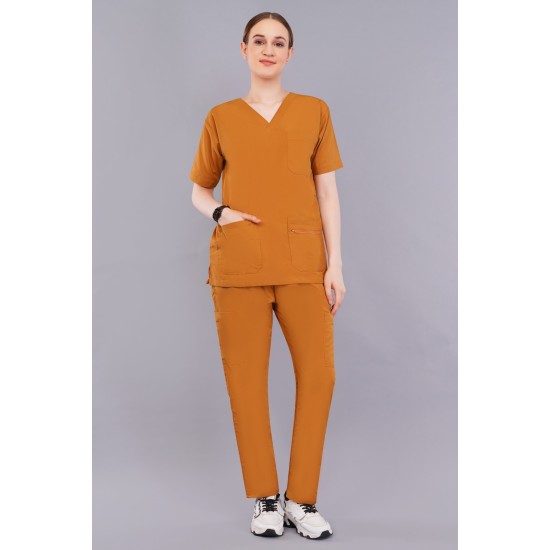 DOCTOR SCRUB SUIT - RUST COLOR | V NECK | UNISEX PATTERN