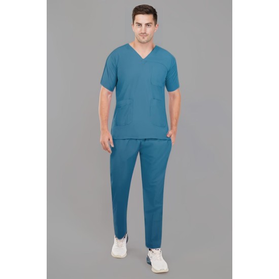 DOCTOR SCRUB SUIT -  TEEL BLUE  COLOR | V  NECK | UNISEX PATTERN 