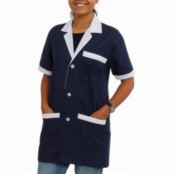 Hangerage Navy Staff Apron | Unisex_3-Pocket Apron | Half Sleeves | V Neck | style with White collar | Comfortable | Durable | Uniform for Medical Professionals (Staff & Nursing)