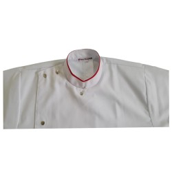 DENTIST APRON  - WHITE WITH RED PIPINE-  IDEAL FOR DOCTORS, DENTIST, STAFF - SNAP BUTTON CLOSURE