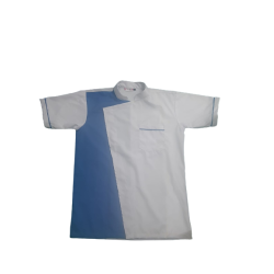 Men's Dentist Apron - white and sky blue with sky blue pipine