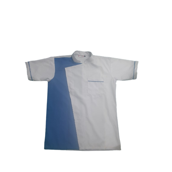 Men's Dentist Apron - white and sky blue with sky blue pipine
