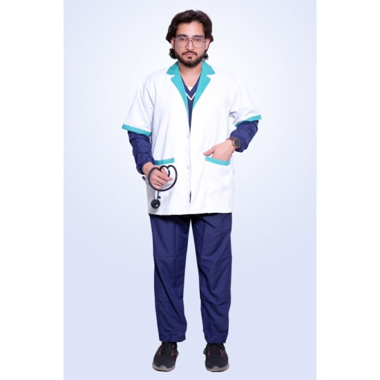 Hangerage Doctor /Staff Apron Half Sleeves  -White with Green Color_Unisex