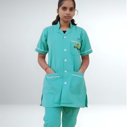 Hangerage Staff Dress || Unisex | Polycotton, Stylish, Comfortable | Half Sleeves | Style with White Pipine | Ideal For Health care Professionals | Color (Medical Green) Sizes S - XXL