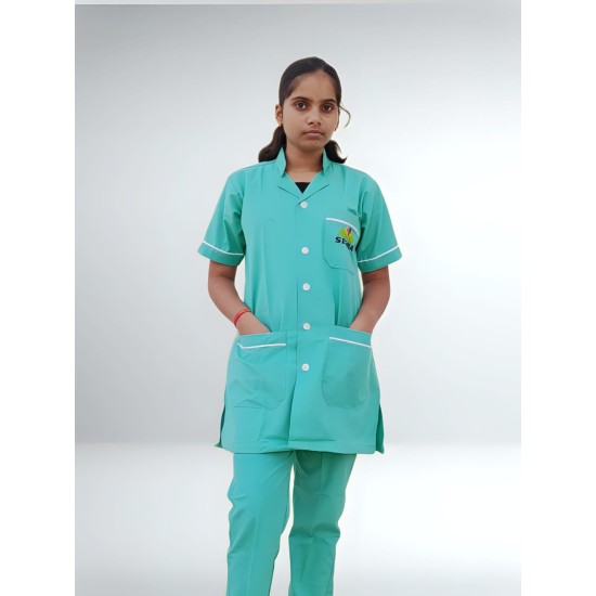 Hangerage Staff Dress || Unisex | Polycotton, Stylish, Comfortable | Half Sleeves | Style with White Pipine | Ideal For Health care Professionals | Color (Medical Green) Sizes S - XXL