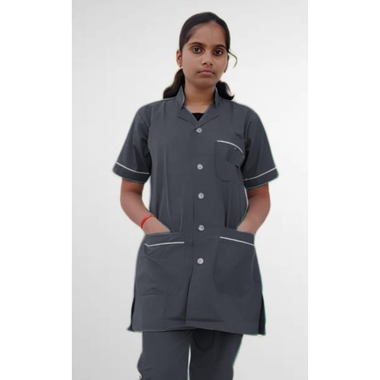 Hangerage Staff Dress || Unisex | Polycotton, Stylish, Comfortable | Half Sleeves | Style with White Pipine | Ideal For Health care Professionals | Color (Grey) Sizes S - XXL