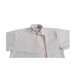DENTIST APRON  - WHITE WITH RED PIPINE-  IDEAL FOR DOCTORS, DENTIST, STAFF -   HIDDEN  SNAP BUTTON CLOSURE