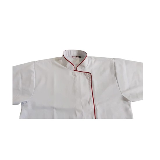 DENTIST APRON  - WHITE WITH RED PIPINE-  IDEAL FOR DOCTORS, DENTIST, STAFF -   HIDDEN  SNAP BUTTON CLOSURE