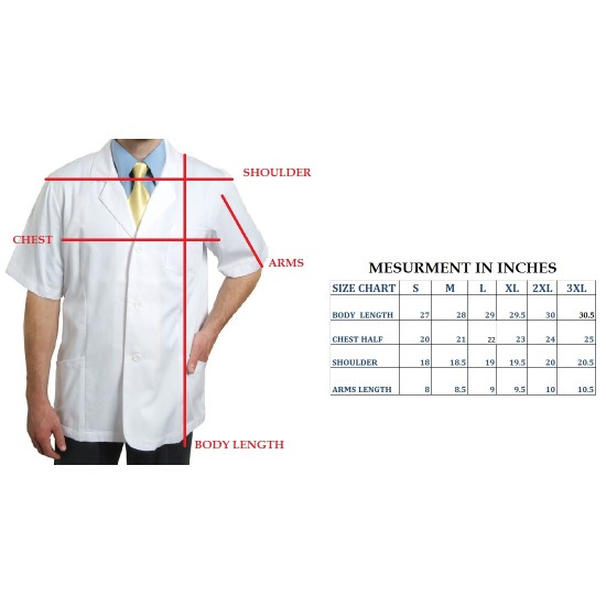 DENTIST APRON  - WHITE WITH RED PIPINE-  IDEAL FOR DOCTORS, DENTIST, STAFF -   HIDDEN  SNAP BUTTON CLOSURE