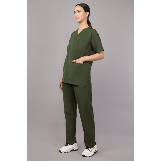 DOCTOR SCRUB SUIT -  OLIVE GREEN COLOR | V  NECK | UNISEX PATTERN 