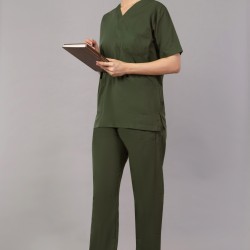 DOCTOR SCRUB SUIT -  OLIVE GREEN COLOR | V  NECK | UNISEX PATTERN 