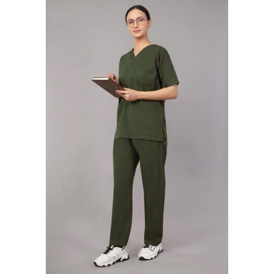 DOCTOR SCRUB SUIT -  OLIVE GREEN COLOR | V  NECK | UNISEX PATTERN 