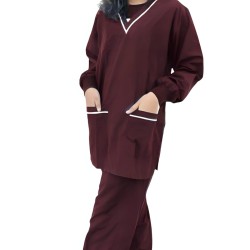 DOCTOR SCRUB SUIT -  MAROON COLOR | V  NECK | Ribbed Full Sleeves | UNISEX PATTERN | STYLE WITH WHITE PIPINE| RIBBED SLEEVES