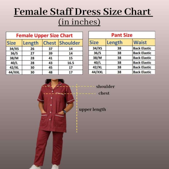 Hangerage Female Staff Dress |Polycotton, Stylish, Comfortable | Half Sleeves | Style with Contrast Collar | Ideal For Health care Professionals | Color (Peach) Sizes XS - XXL