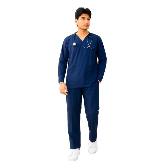 Hangerage Premium Full Sleeve Scrub | Unisex | Navy Blue Color | V Neck | Doctor & Medical Uniform for Men | Hospital & Clinic Wear