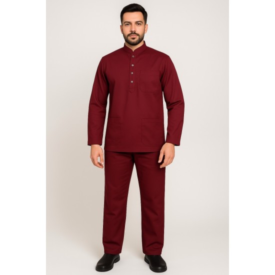 Hangerage Premium Full Sleeve Scrub | Unisex | Maroon Color | Mandarian Collar | Doctor & Medical Uniform for Men | Hospital & Clinic Wear