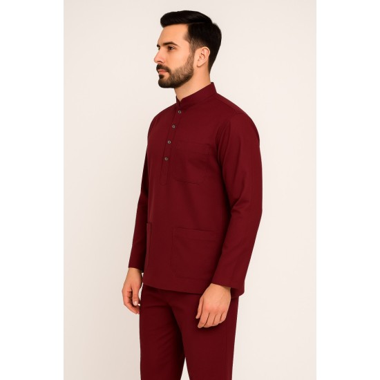Hangerage Premium Full Sleeve Scrub | Unisex | Maroon Color | Mandarian Collar | Doctor & Medical Uniform for Men | Hospital & Clinic Wear