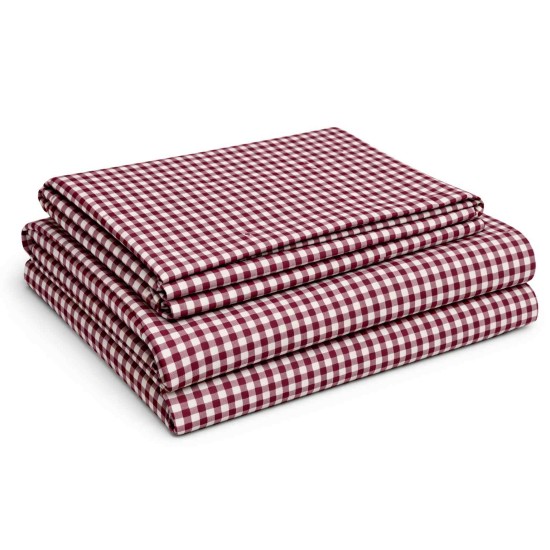 Maroon Checked Hospital Bed Sheet With Pillow Cover – Soft, Breathable & Durable | Size (57 X 90 inches)