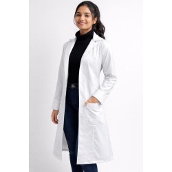 Women's Professional White Over coat | Full Sleeves | Calf Length | Notch Collar with Pockets for Doctors, Medical Staff, Laboratory Workers | Sizes (S-2XL)