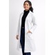 Women's Professional White Over coat | Full Sleeves | Calf Length | Notch Collar with Pockets for Doctors, Medical Staff, Laboratory Workers | Sizes (S-2XL)