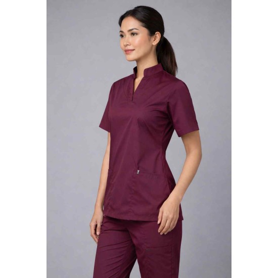  Hangerage Premium Female Scrub Suit | Mandarian Collar | Wine Color | Stylish, Comfortable | Ideal For Health care Professionals | Sizes XS- 2XL