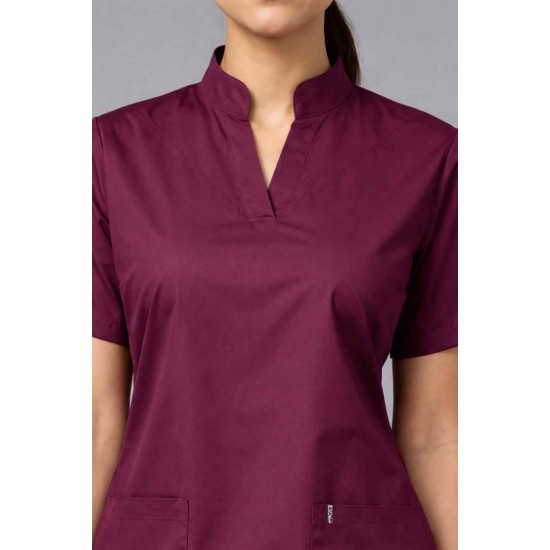 Hangerage Premium Female Scrub Suit | Mandarian Collar | Wine Color | Stylish, Comfortable | Ideal For Health care Professionals | Sizes XS- 2XL