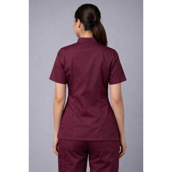  Hangerage Premium Female Scrub Suit | Mandarian Collar | Wine Color | Stylish, Comfortable | Ideal For Health care Professionals | Sizes XS- 2XL