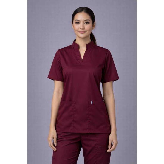  Hangerage Premium Female Scrub Suit | Mandarian Collar |Maroon Color | Stylish, Comfortable | Ideal For Health care Professionals | Sizes XS- 2XL