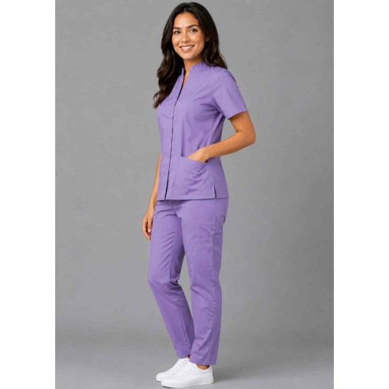  Hangerage Female  Scrub Suit | Mandarian Collar | Front Open | Lilac Color | Stylish, Comfortable | Ideal For Health care Professionals | Sizes XS - 2XL