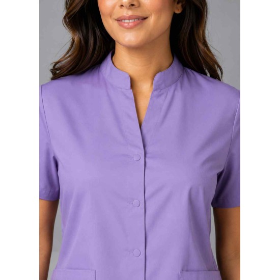  Hangerage Female  Scrub Suit | Mandarian Collar | Front Open | Lilac Color | Stylish, Comfortable | Ideal For Health care Professionals | Sizes XS - 2XL