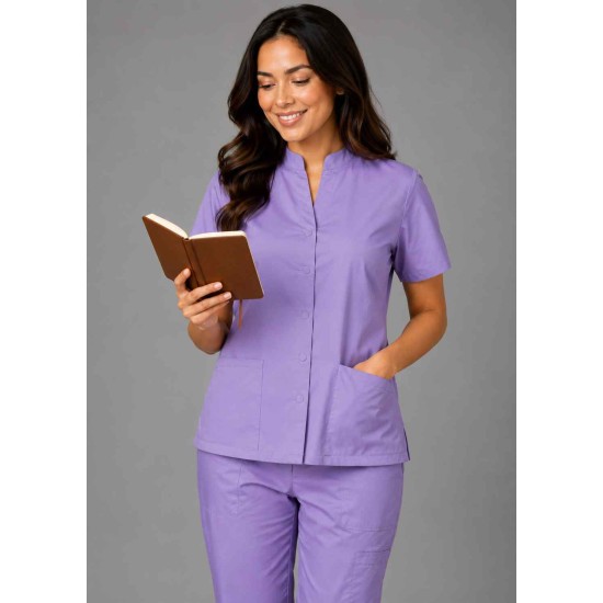  Hangerage Female  Scrub Suit | Mandarian Collar | Front Open | Lilac Color | Stylish, Comfortable | Ideal For Health care Professionals | Sizes XS - 2XL