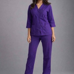 Hangerage Elite Purple Medical Scrub Set for Women – Polycotton Fabric | Comfortable | V-Neck Top & Touser | Soft Breathable Fabric, Professional Workwear