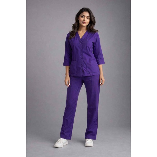 Hangerage Elite Purple Medical Scrub Set for Women – Polycotton Fabric | Comfortable | V-Neck Top & Touser | Soft Breathable Fabric, Professional Workwear