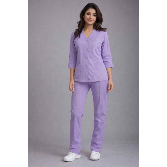 Hangerage Elite Lilac Medical Scrub Set for Women – Polycotton Fabric | Comfortable | V-Neck Top & Touser | Soft Breathable Fabric, Professional Workwear