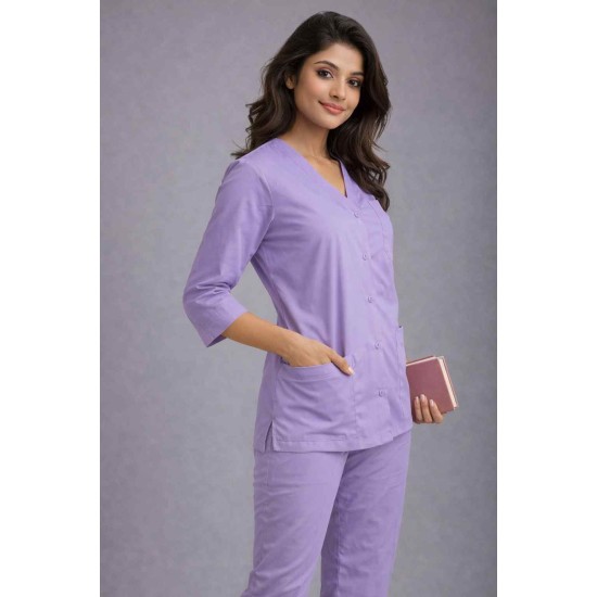 Hangerage Elite Lilac Medical Scrub Set for Women – Polycotton Fabric | Comfortable | V-Neck Top & Touser | Soft Breathable Fabric, Professional Workwear