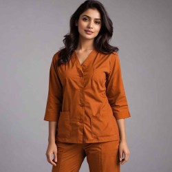Hangerage Elite Rust Medical Scrub Set for Women – Polycotton Fabric | Comfortable | V-Neck Top & Touser | Soft Breathable Fabric, Professional Workwear
