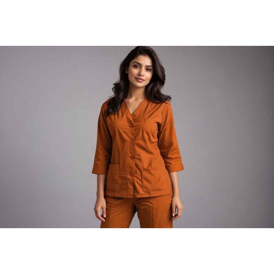 Hangerage Elite Rust Medical Scrub Set for Women – Polycotton Fabric | Comfortable | V-Neck Top & Touser | Soft Breathable Fabric, Professional Workwear