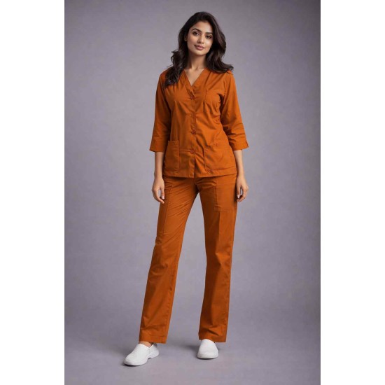 Hangerage Elite Rust Medical Scrub Set for Women – Polycotton Fabric | Comfortable | V-Neck Top & Touser | Soft Breathable Fabric, Professional Workwear