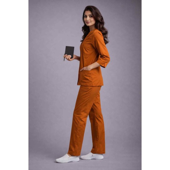 Hangerage Elite Rust Medical Scrub Set for Women – Polycotton Fabric | Comfortable | V-Neck Top & Touser | Soft Breathable Fabric, Professional Workwear