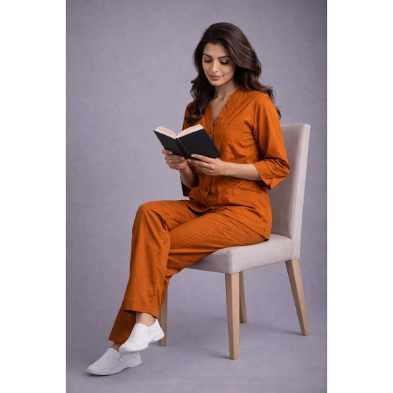 Hangerage Elite Rust Medical Scrub Set for Women – Polycotton Fabric | Comfortable | V-Neck Top & Touser | Soft Breathable Fabric, Professional Workwear